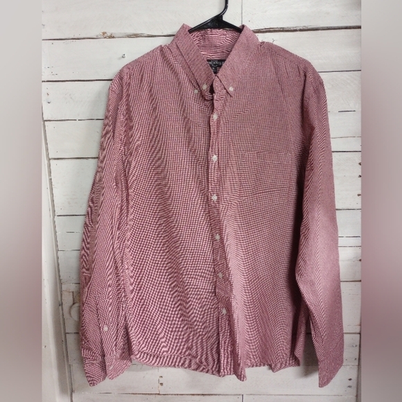 J. Crew Mercantile Flex Mens XL Button Front Cotton Burgundy Red Mini Squares 44 - Picture 1 of 9